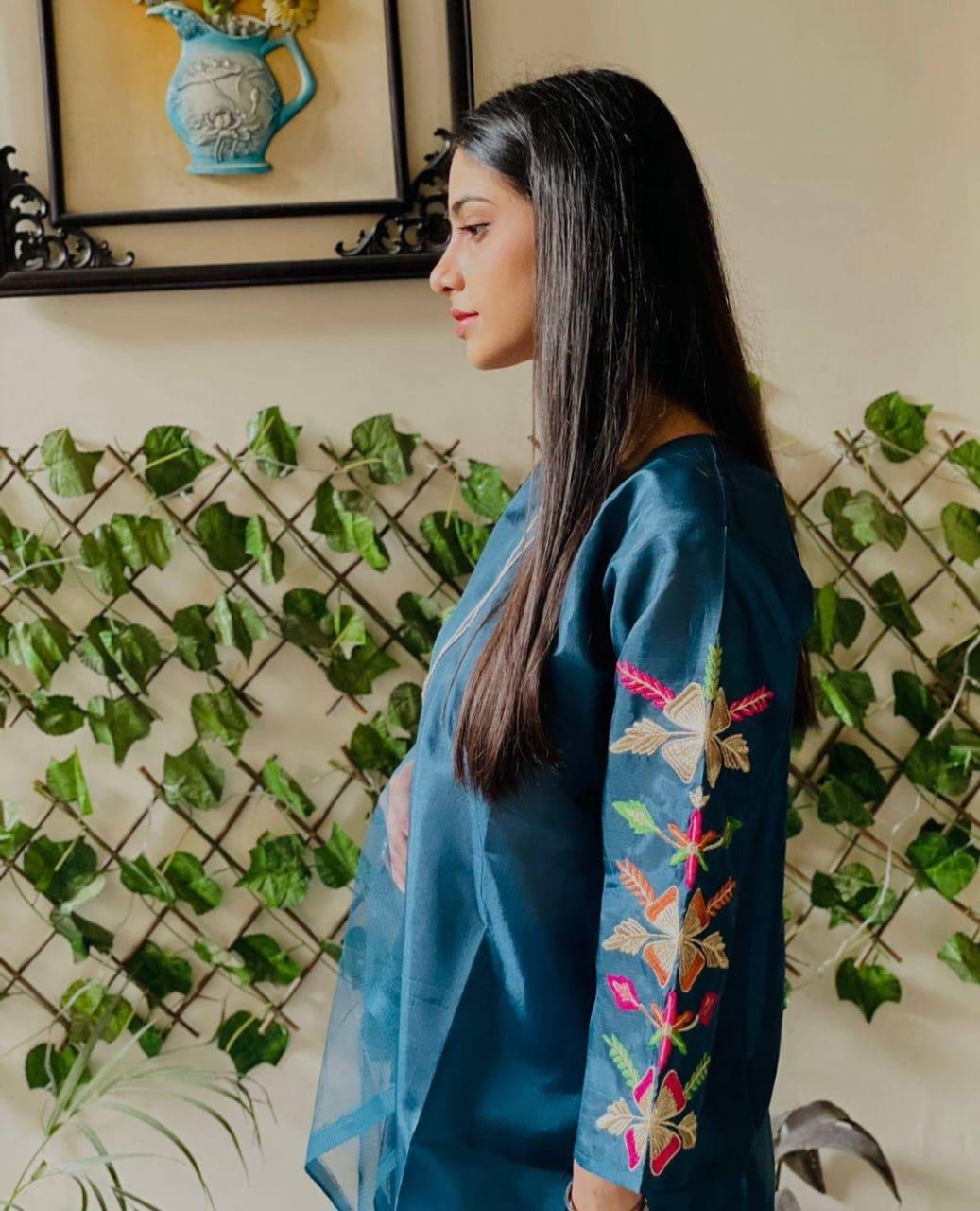 Stunning Women's Stitched Suit Set -3 Pcs with Embroidered Katan Silk